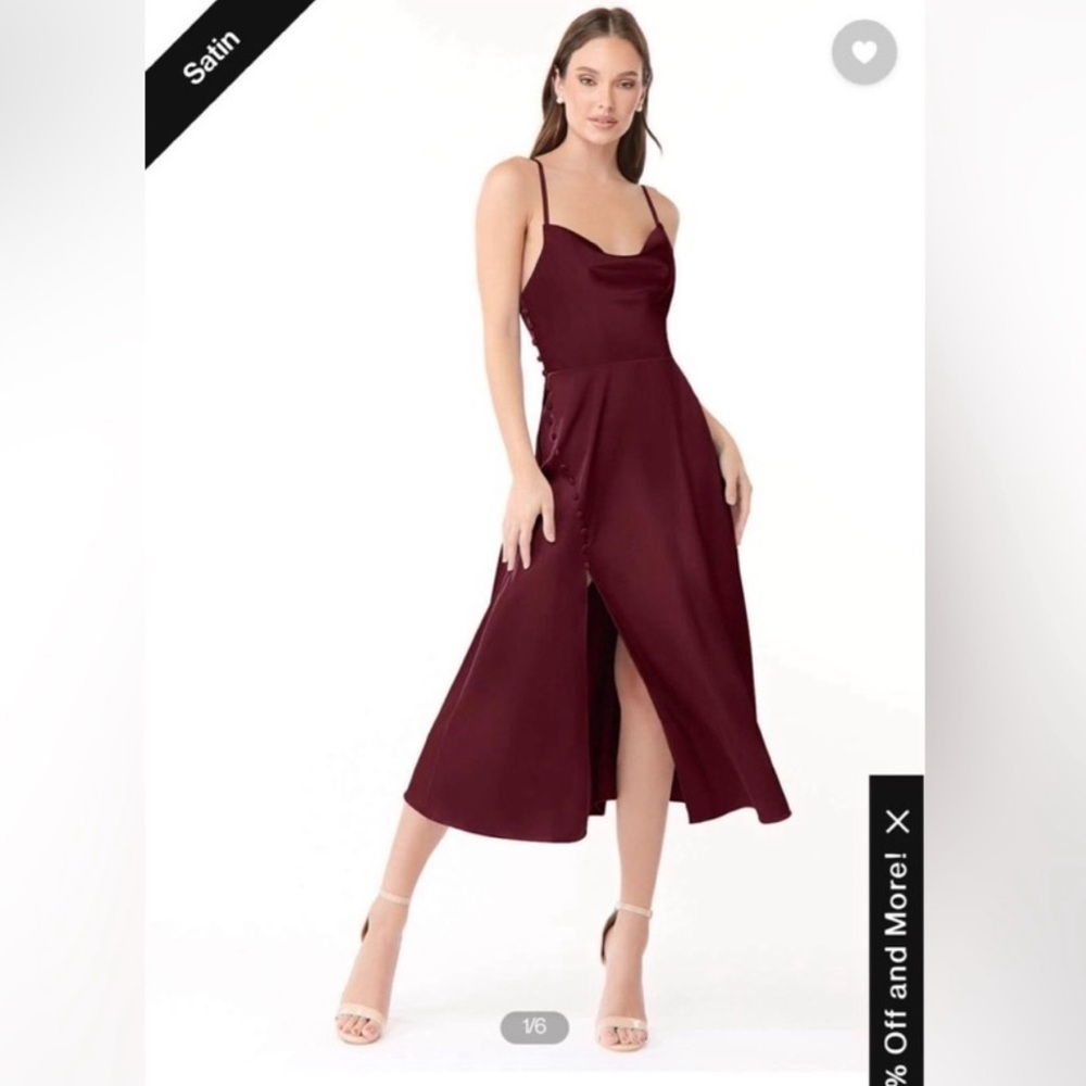 Azazie Ceci Stretch Satin Dress, in color cabernet, size 6